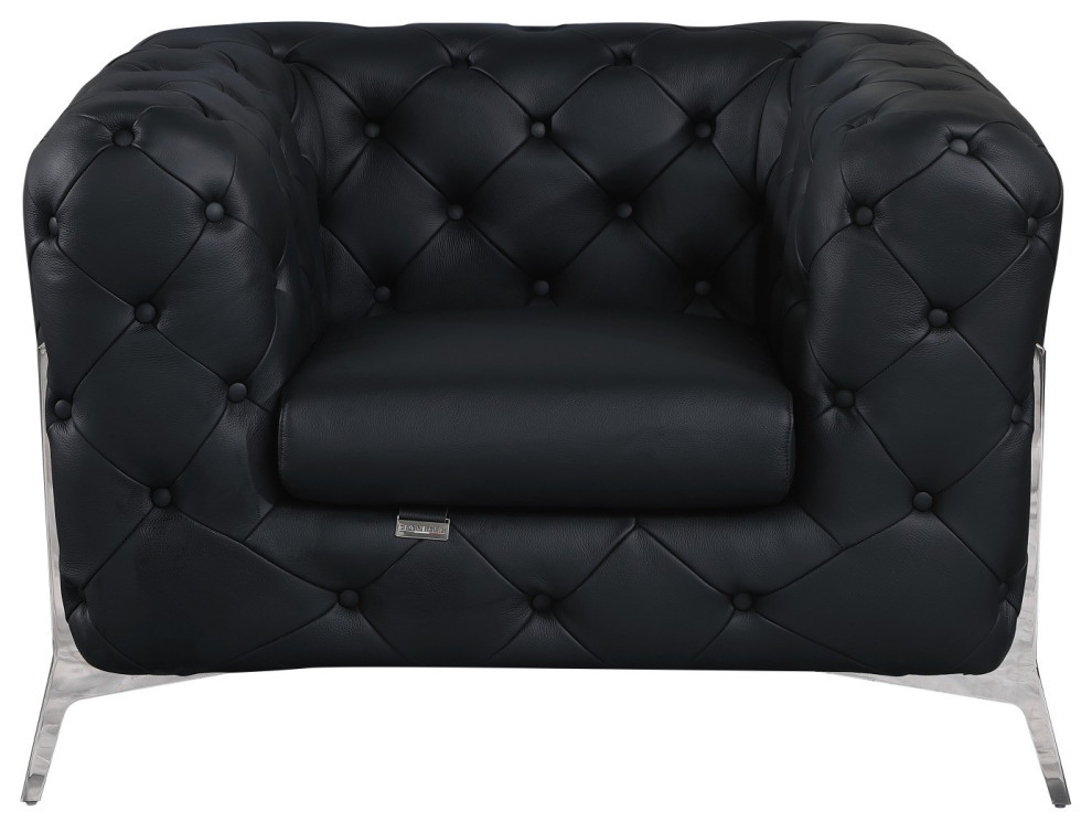 Glam Black and Chrome Tufted Leather Armchair   Midcentury   Armchairs And Accent Chairs   by UStradeENT LLC  Houzz