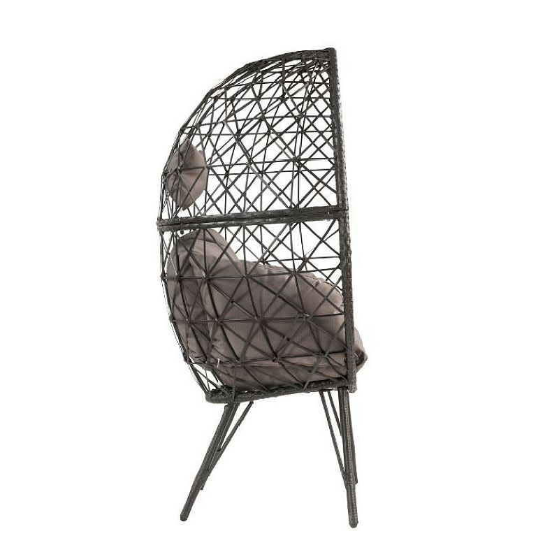 Patio Lounge Chair with Wicker Geometric Pattern， Black