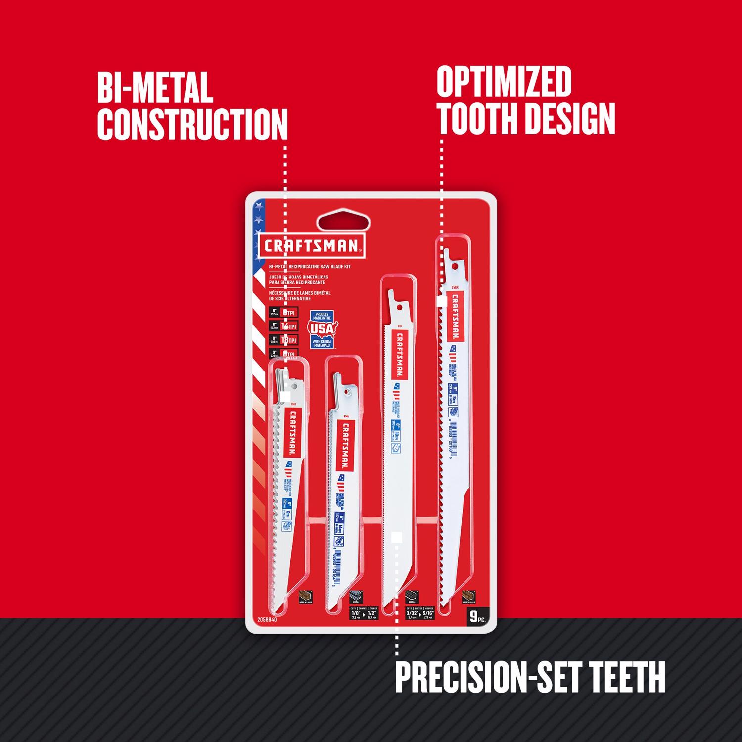 Craftsman Bi-Metal Reciprocating Saw Blade Set Assorted TPI 9 pc