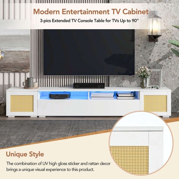 Rattan Style Entertainment Center with Push to Open Doors