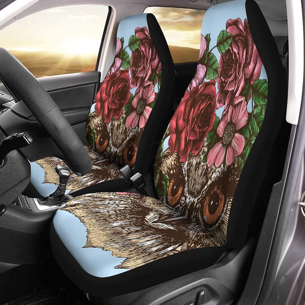 Set Of 2 Car Seat Covers Hippie Eagle Owl In The Roses Wreath Chic Universal Auto Front Seats Protector Fits For Car，suv Sedan，truck