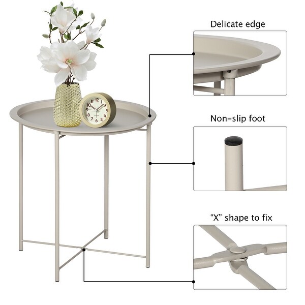 VECELO Modern Side Table with Round Removable Tray，Beige (Set of 1/Set of 2)