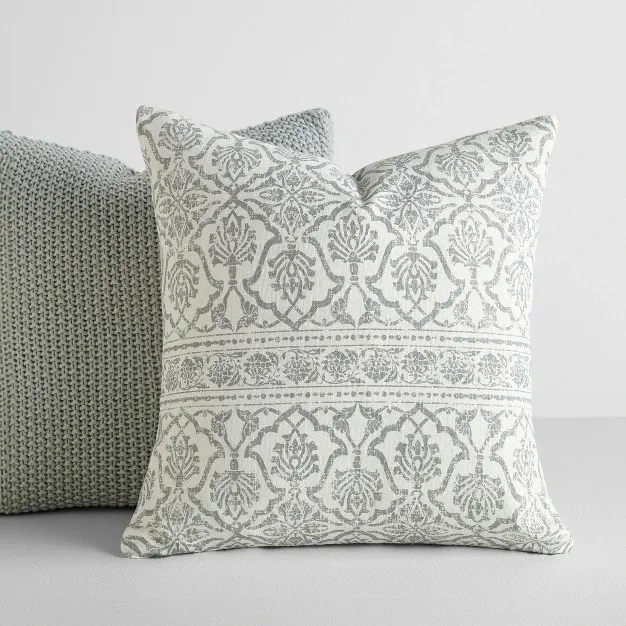 2 pack Eucalyptus Throw Pillows Seed Stitch Knit With Cotton Patterns In Antique Floral  Eucalyptus