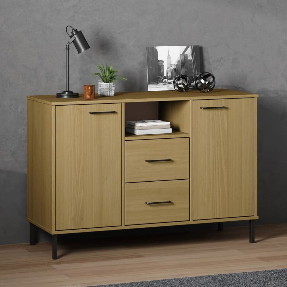 vidaXL Sideboard Buffet Cabinet with Metal Legs for Kitchen Solid Wood OSLO   44.5\