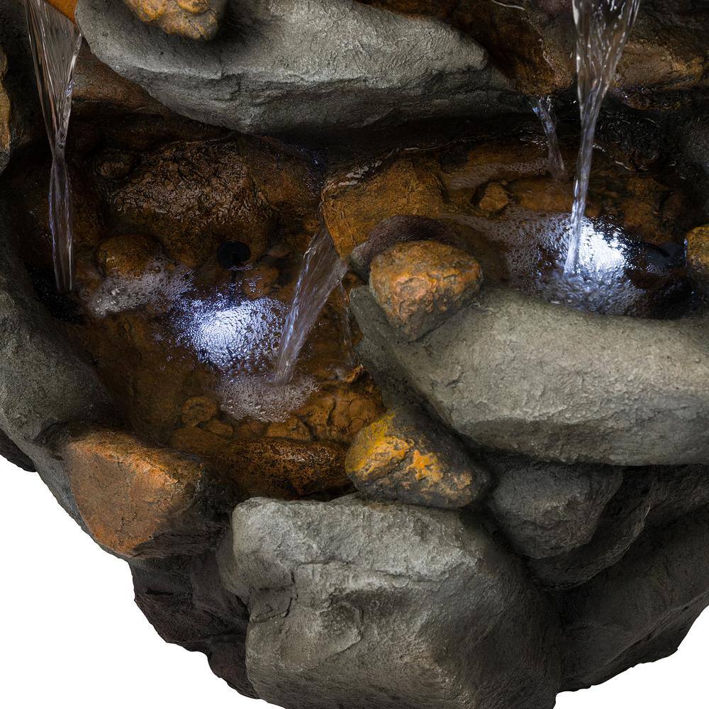 Alpine Corporation 50 in. Tall Outdoor 8-Tier Rock Waterfall Fountain with LED Lights, Grey TZL130