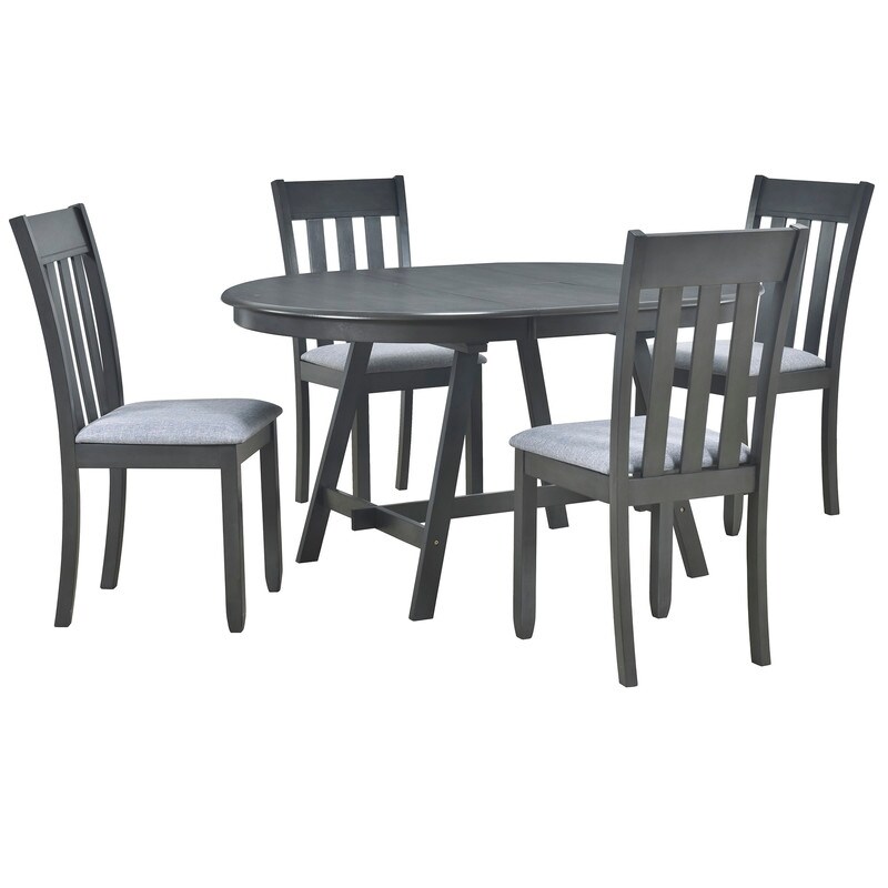 5 Piece Wooden Dining Table Set  Round Extendable Dining Table with 4 Dining Chairs