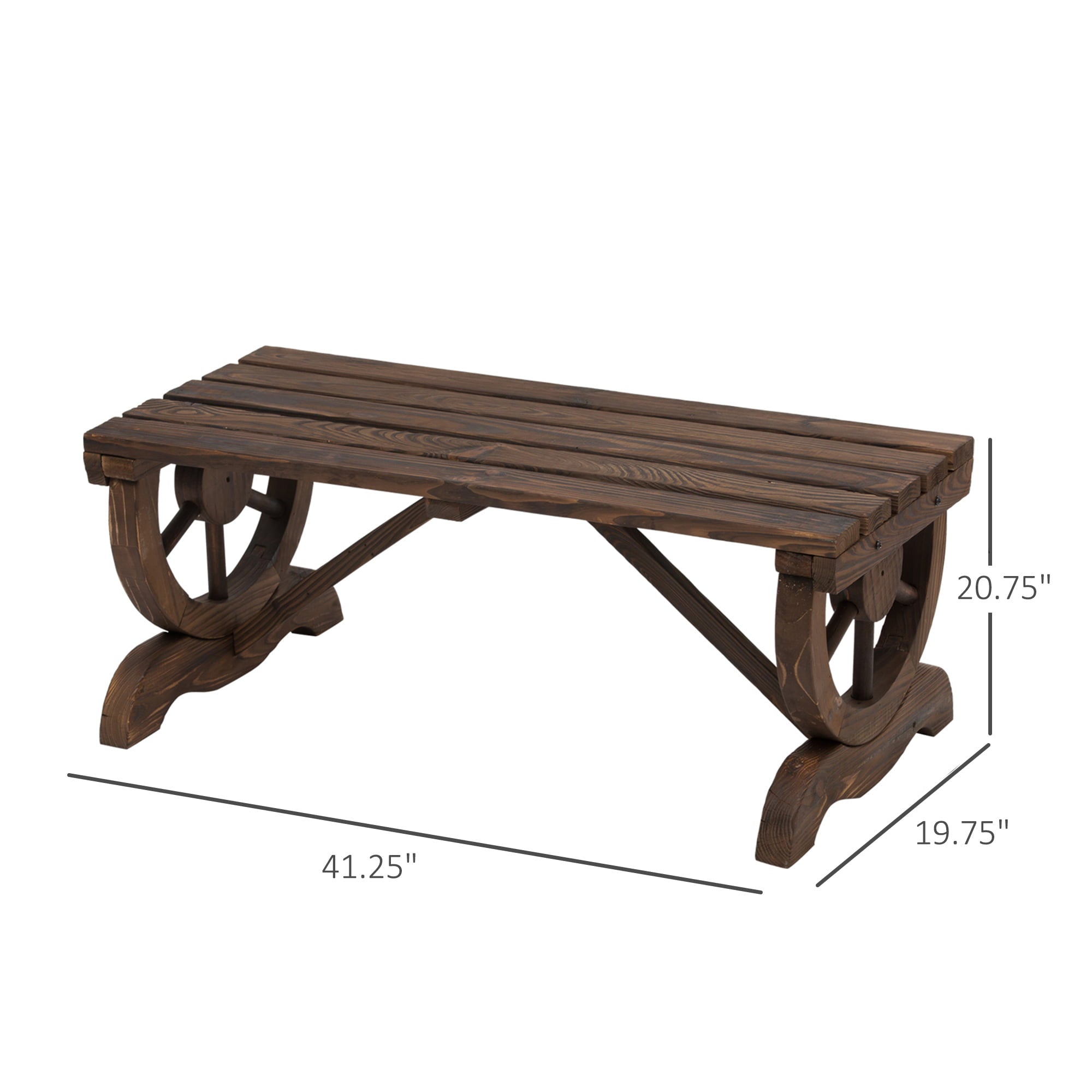 Outsunny 2-Person Garden Bench Outdoor Wagon Wheel Porch Bench for Backyard, Patio, Garden Brown