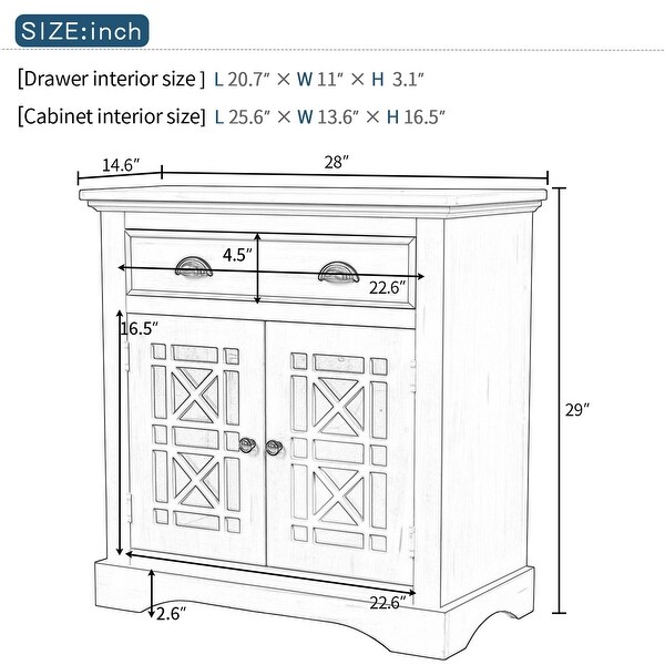 White Retro Storage Cabinet wih Doors Wood Drawer Storage Chest