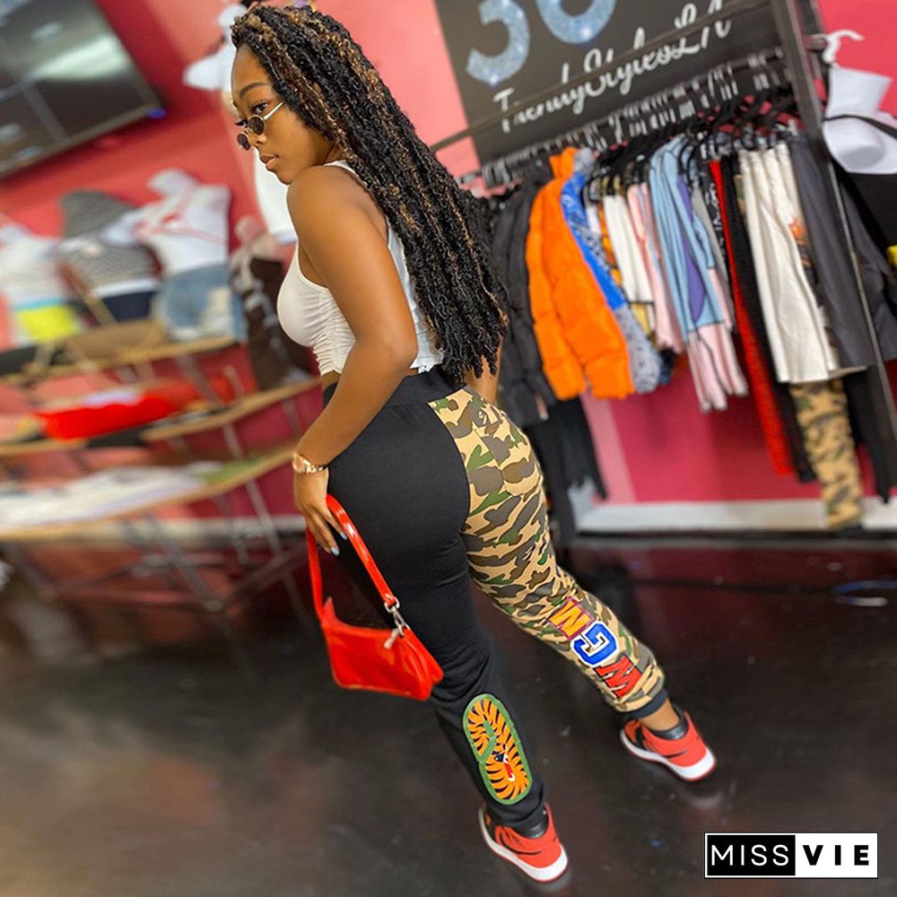 High Waist Hip Hop Camouflage Print Long Cargo Pants