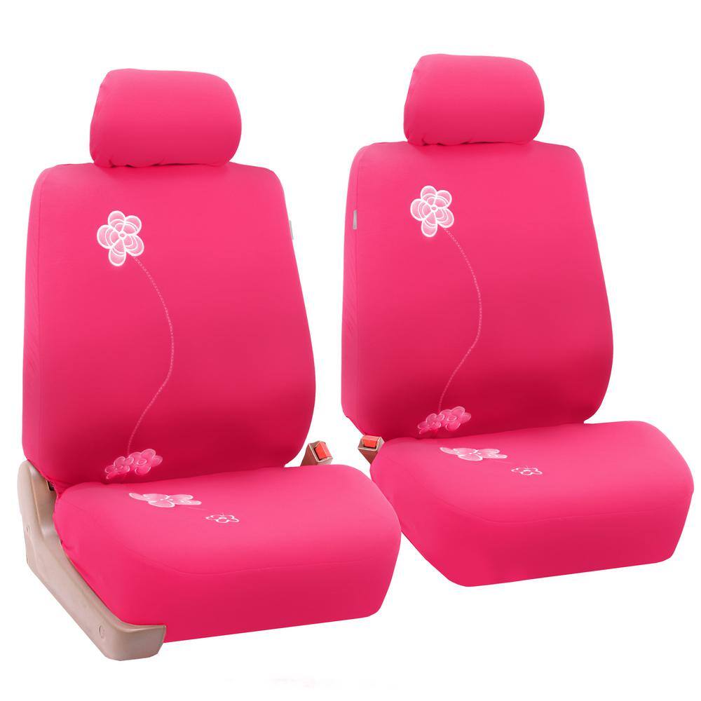 FH Group Fabric 47 in. x 23 in. x 1 in. Flower Embroidery Front Seat Covers DMFB053PINK102