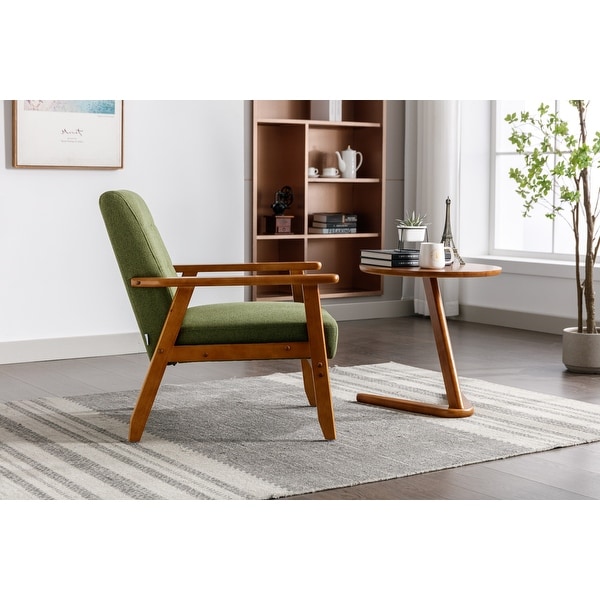 Green Leisure Chair with Solid Wood Armrest ， Linen Accent chair