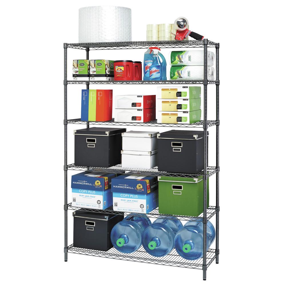 Alera ALESW664818BA Commercial Wire Shelving， Six-Shelf， 48w X 18d X 72h， Black Anthracite