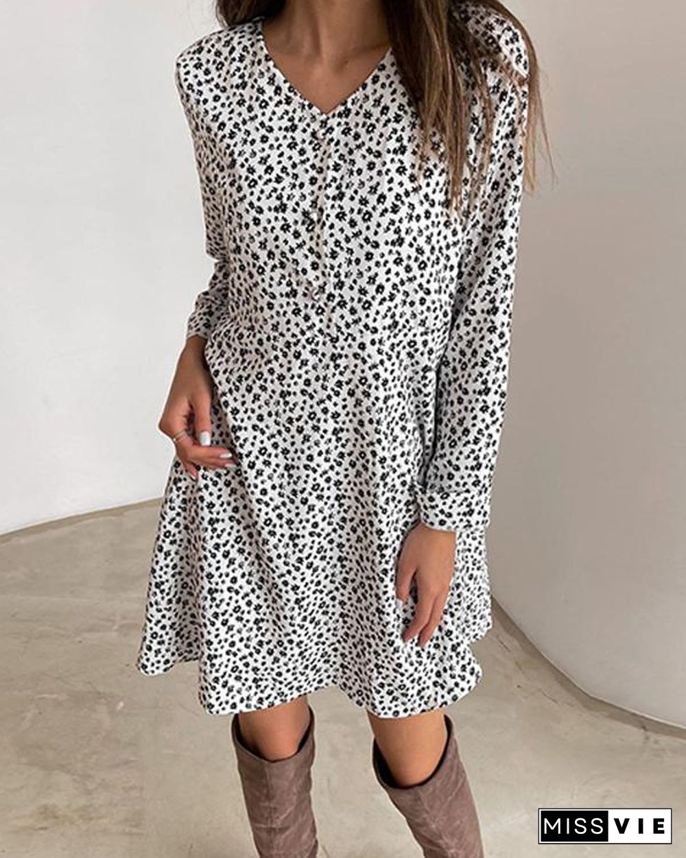 Fashion Print Long Sleeves Shift Above Knee Casual Dresses