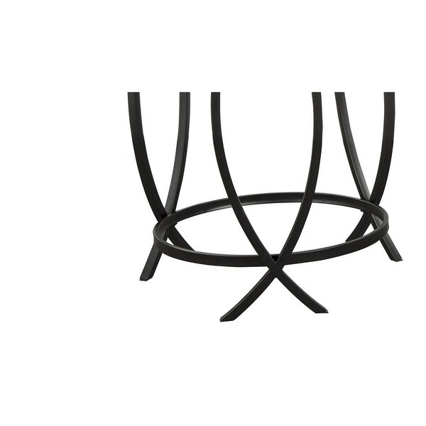 Contemporary Round Table Set with Glass Top and Geometric Metal Body， Black - 3 pieces