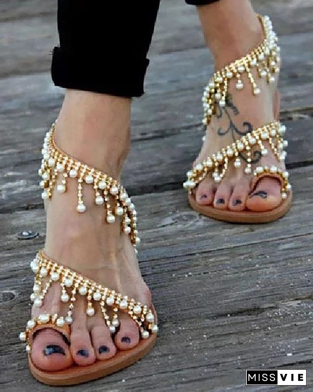 Shiny Embellished Toe Post Flat Sandals