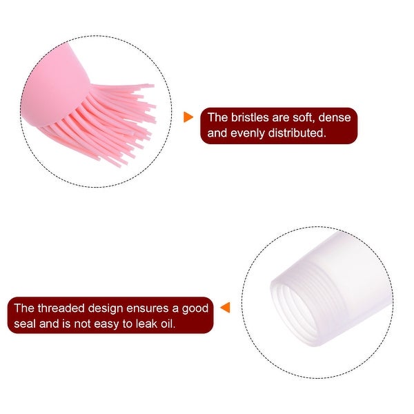 2pcs Silicone Oil Bottle Brush Tip Tail with Cap for BBQ Cooking Baking， Pink