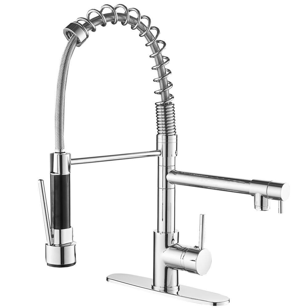 BWE Single-Handle Pull-Down Sprayer 2 Spray High Arc Kitchen Faucet With Deck Plate in Polished Chrome A-94008-C