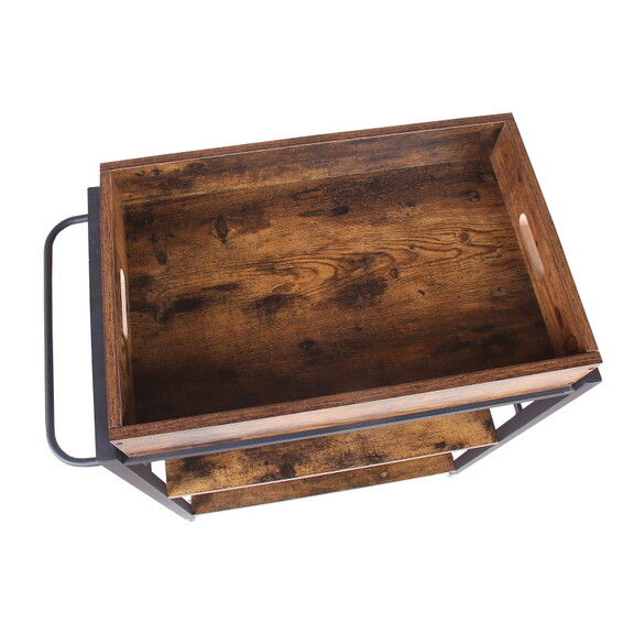 Tray Top Wooden Kitchen Cart with 2 Shelves and Ca...