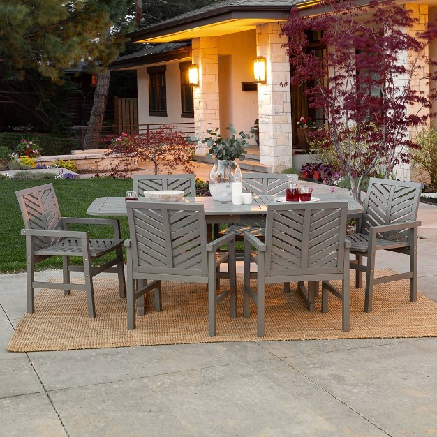 7pc Slatted Extendable Acacia Wood Patio Dining Set Saracina Home