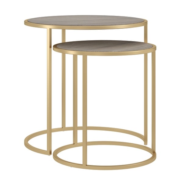 Subira Antique Gold Finished Metal and Reclaimed Wood Round Nesting End Table Set by iNSPIRE Q Bold