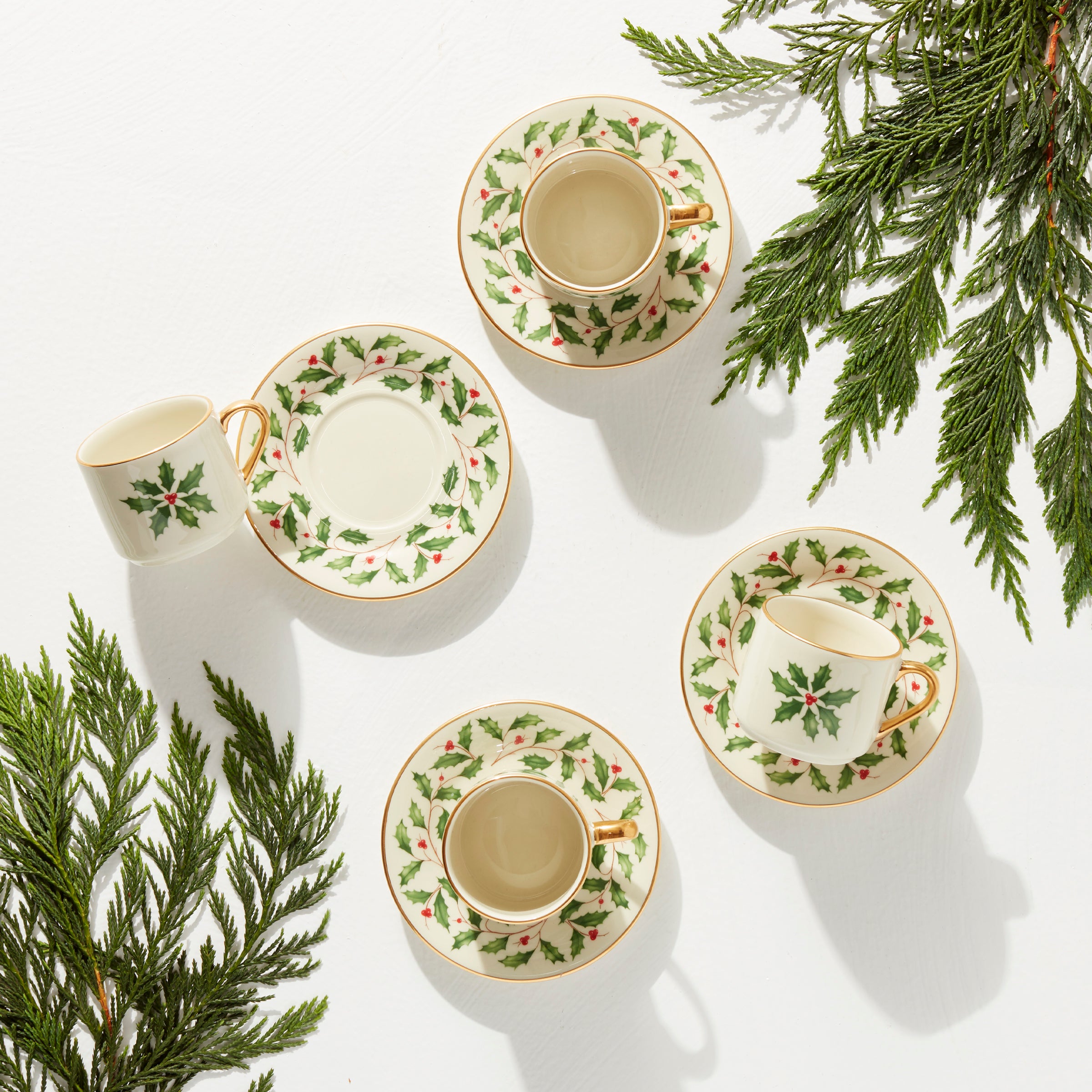 Holiday Espresso Cup & Saucer, Set of 4