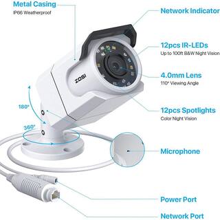 ZOSI ZG1058D ZG1058A 4K 8MP PoE Wired IP Outdoor Home Security Camera Only Work with Same Brand NVR 2IPC-1058D-W-C