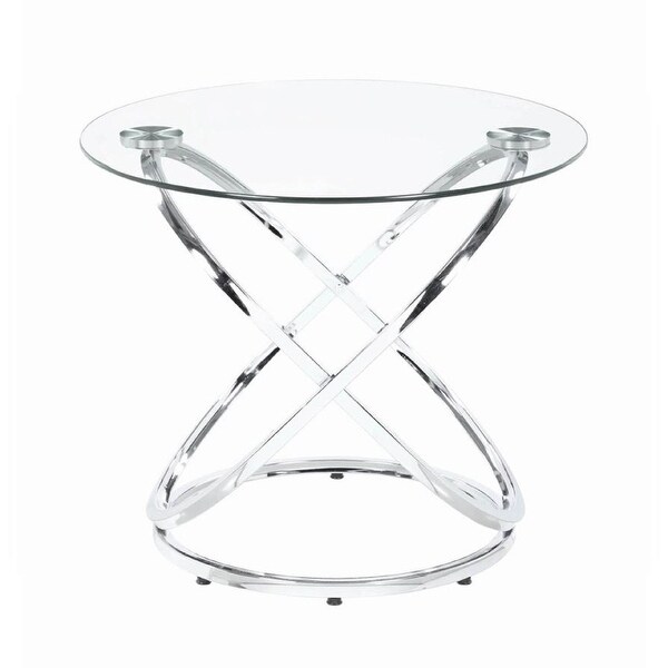 Modern 3 Piece Coffee Table Set with 2 End Tables， Glass Tabletop， Chrome