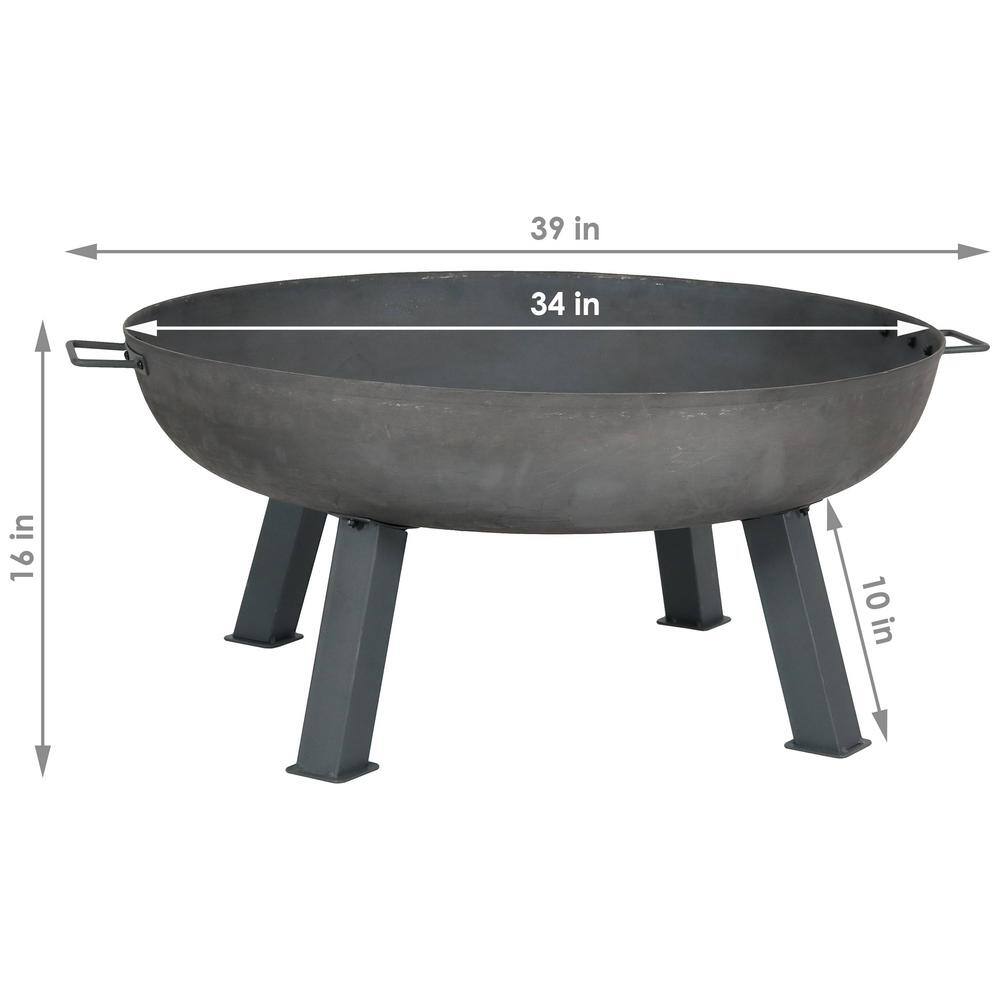 Sunnydaze Decor 34 in. x 15 in. Round Cast Iron Wood Burning Fire Pit Bowl in Steel RCM-LG570-Steel