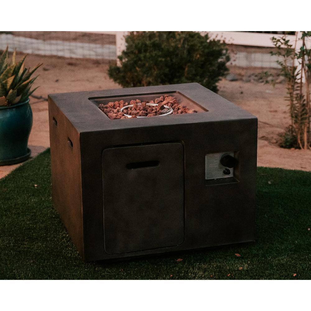 XBRAND 30 in. W x 23.6 in. H Outdoor Square MgOMetal Propane Gas Smokeless Fire Pit Table in Gray with Lava Rocks ProPitXZ46