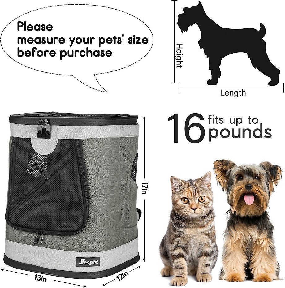 Jespet Dog and Cat Carrier Backpack， 17-in