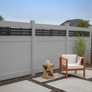 Barrette Outdoor Living 6 ft. x 6 ft. Gray Vinyl Privacy Panel Kit Horizontal Fence with Boardwalk DSP Top 73055102