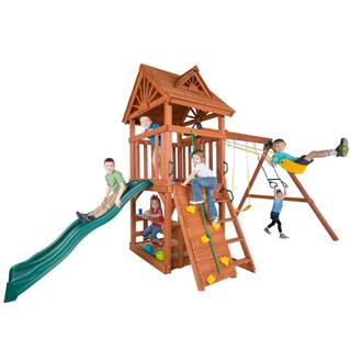 Swing-N-Slide Playsets Professionally Installed Sky Tower Complete Wooden Outdoor Playset with Slide Swings and Swing Set Accessories 6036