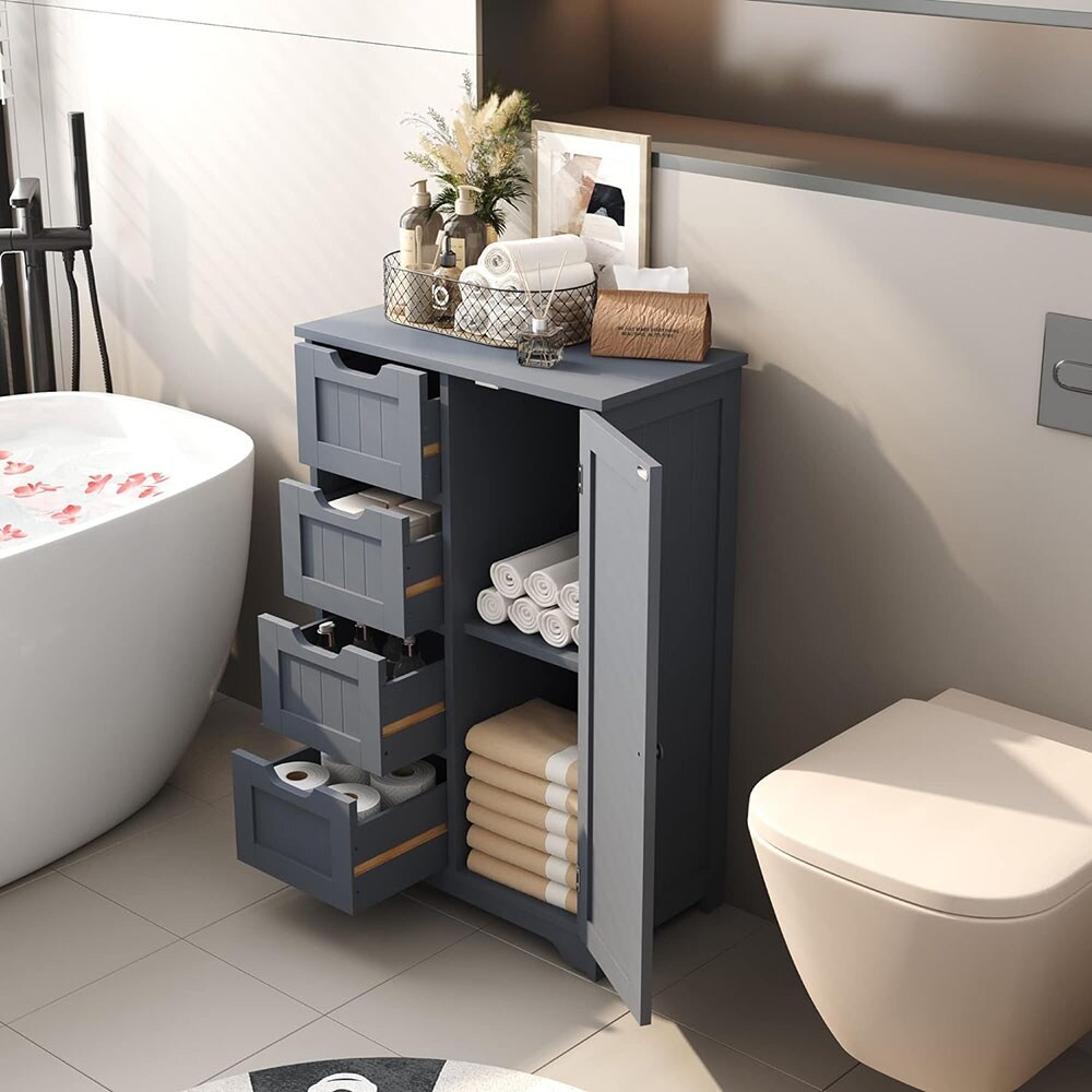 Wooden Floor Cabinet  Freestanding Storage Cabinet Grey