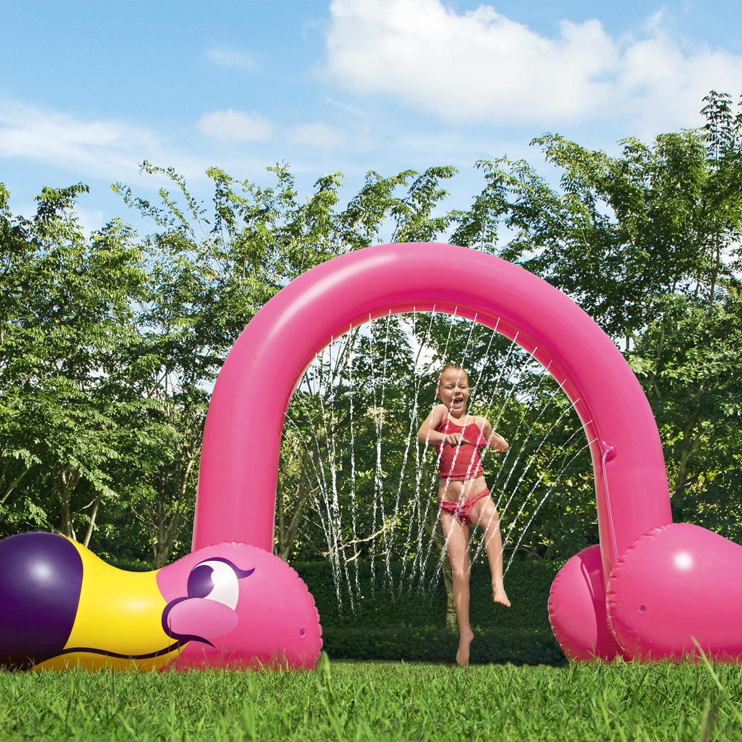 Bestway H2OGO! Jumbo Pink Flamingo Inflatable Outdoor Kids Water Sprinkler Arch