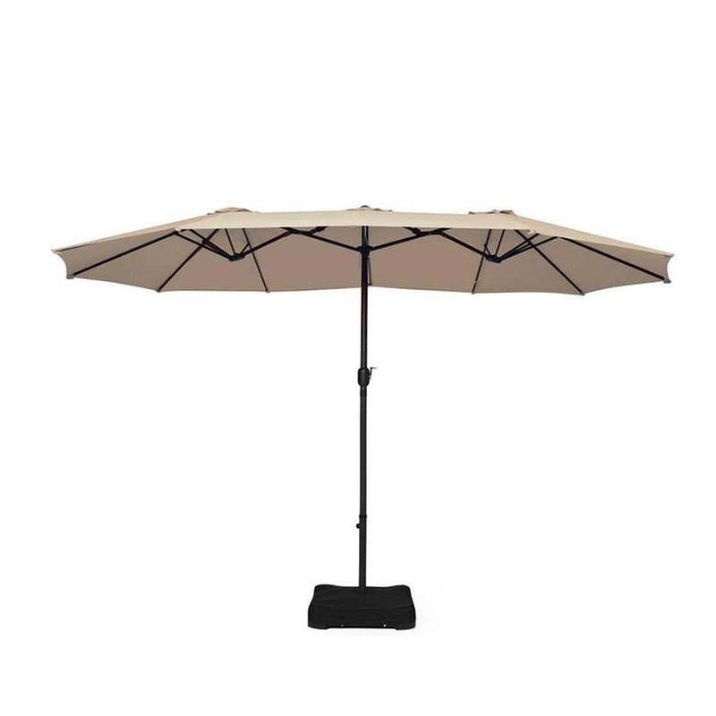 15 FT Ultra-large Double Sided Steel Outdoor Market Patio Umbrella with Base, UV Sun Protection & Easy Crank