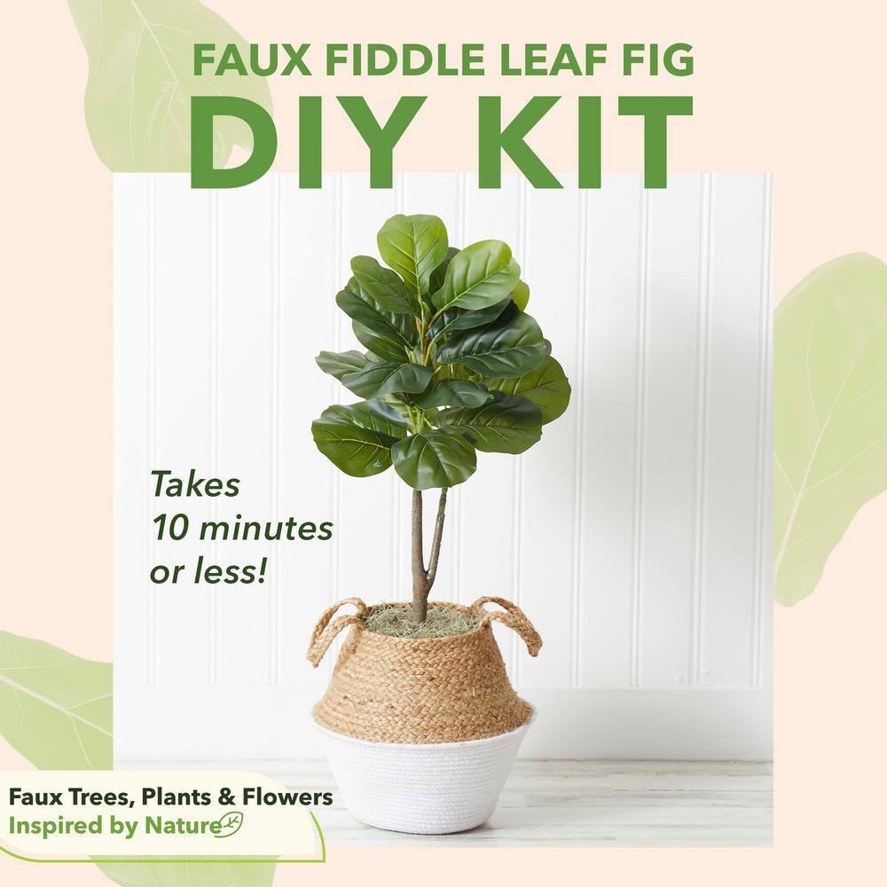 Nearly Natural 3 ft. Artificial Fiddle Leaf Fig Tree with Handmade Cotton and Jute Woven Planter DIY Kit (Set of 2) P1908-S2-NT