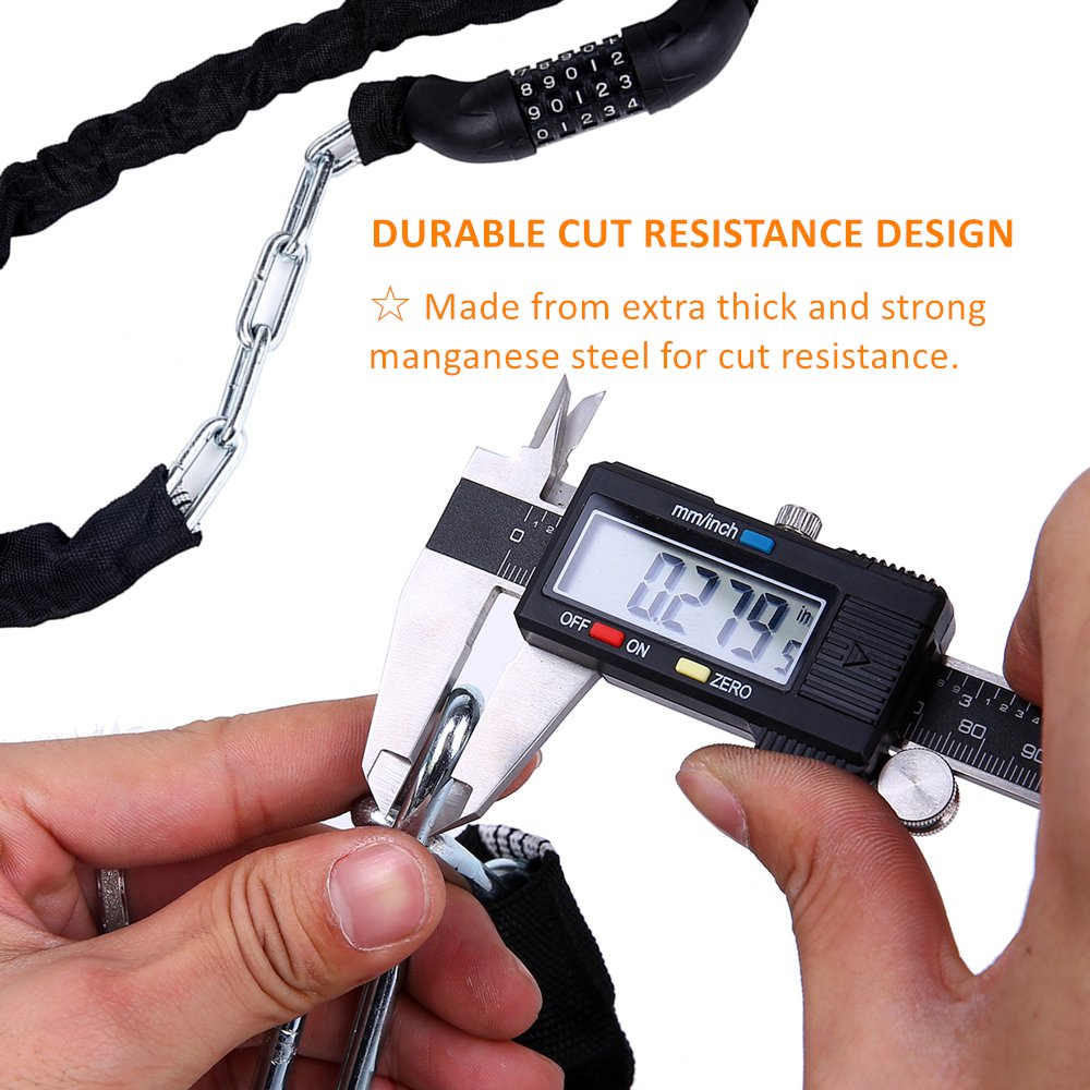 Sportneer Bicycle Chain Lock， 5-Digit Resettable Combination Anti-Theft Bike L..