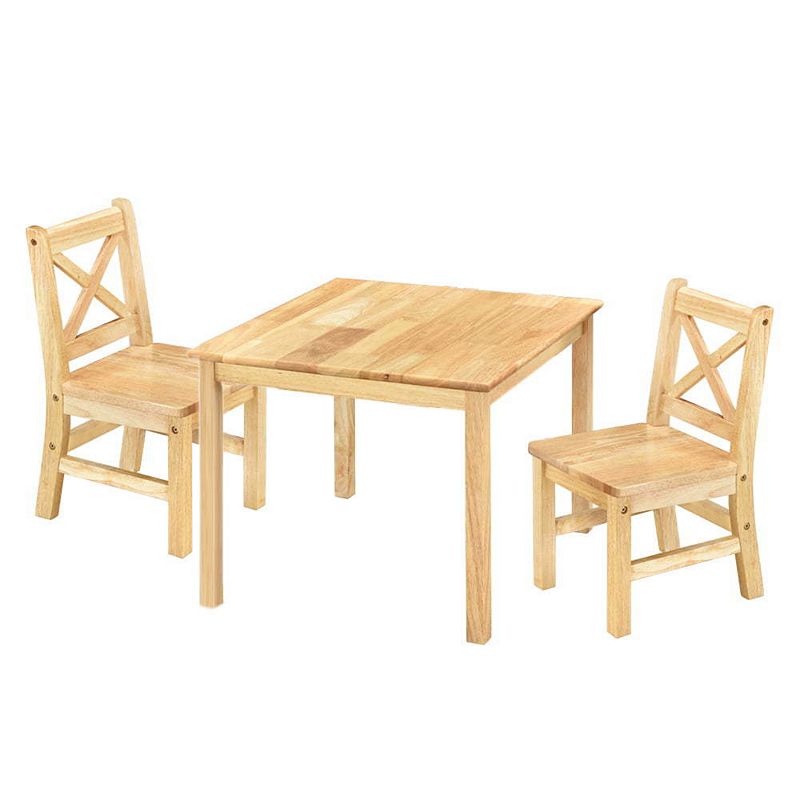 eHemco Solid Hard Wood Kids Table and X-Back Chairs， 3 Pieces Set