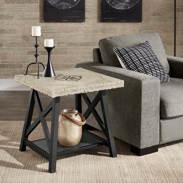 Bryson Rustic X-Base End Table with Shelf by iNSPIRE Q Classic