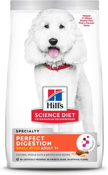 Hill's Science Diet Adult 7+ Perfect Digestion Small Bites Chicken Dry Dog Food， 12-lb bag