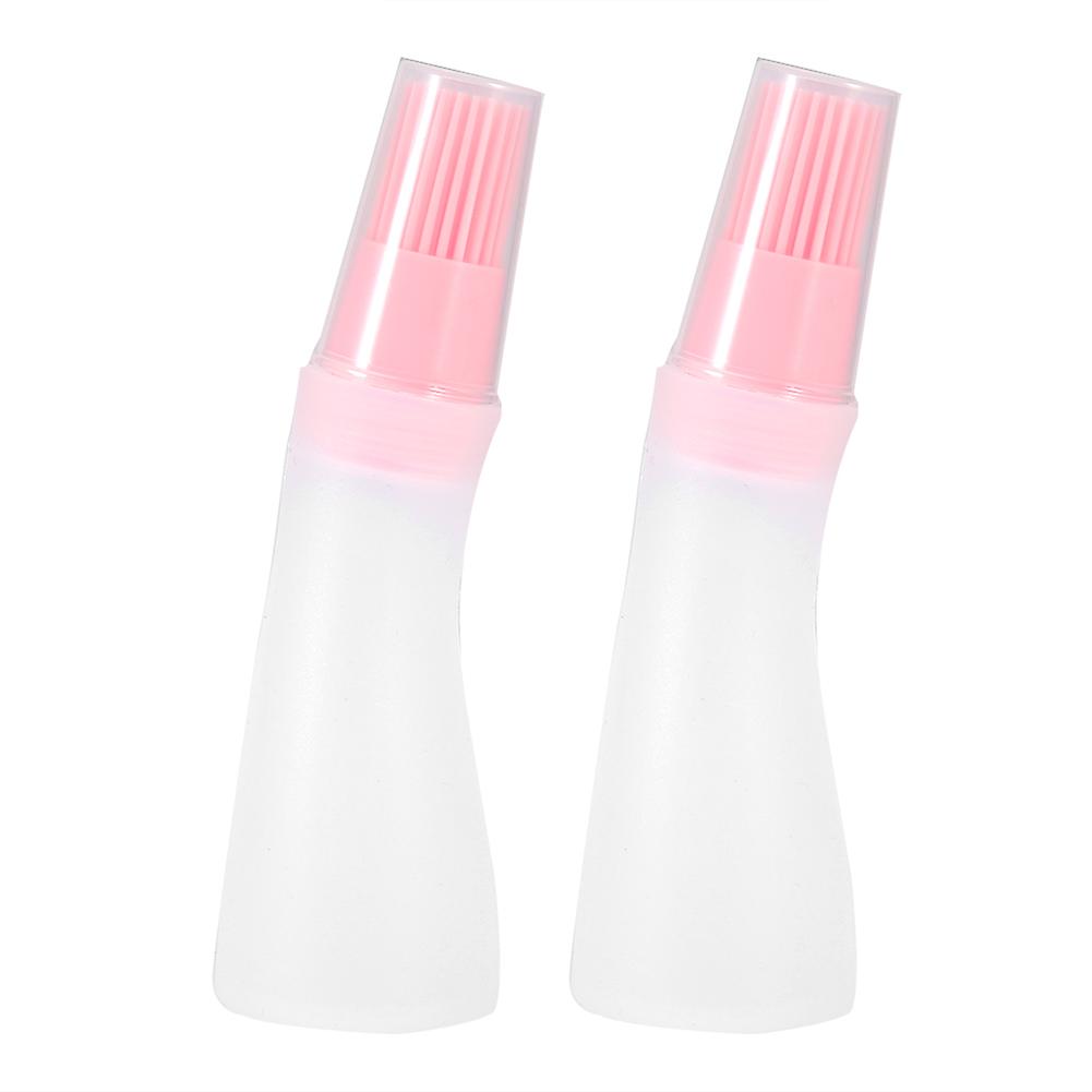 2pcs Household Barbecue Silicone Oil Bottle With Brush Kitchen Baking Barbecue Toolpink