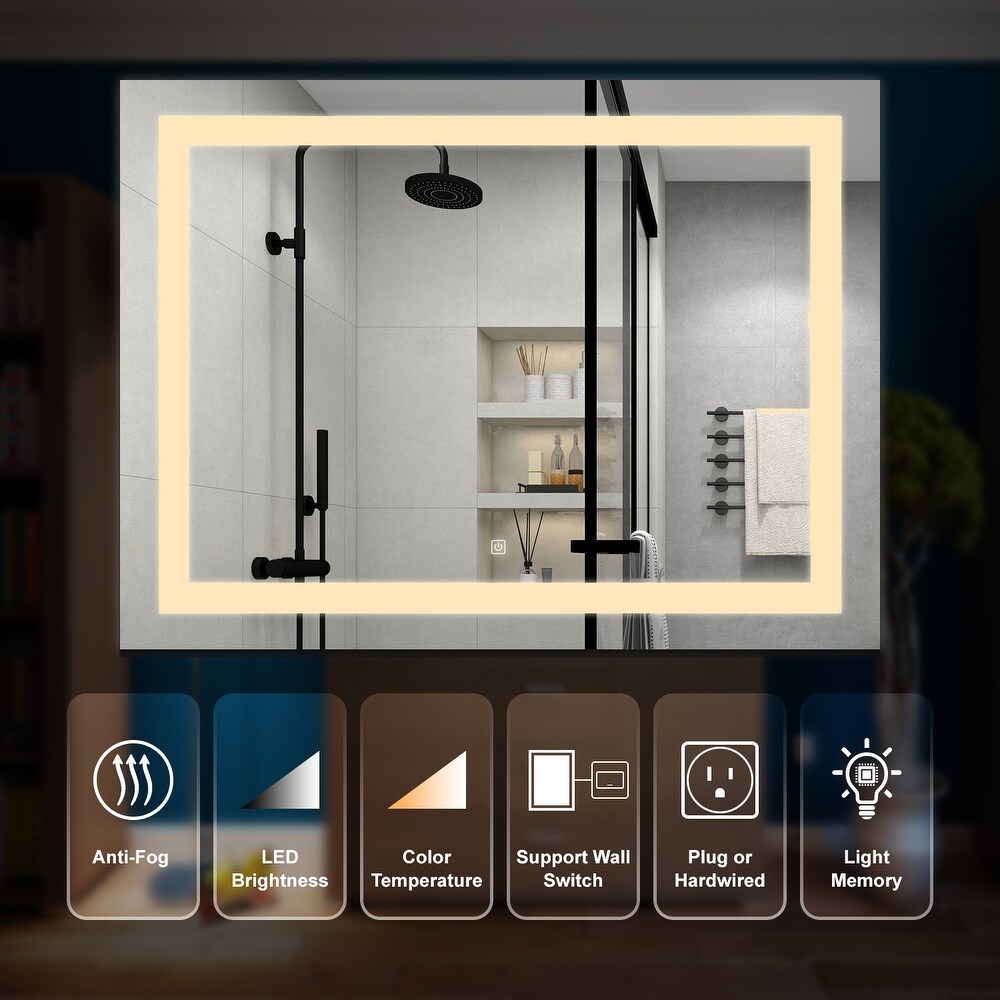 Anti Fog Led Light Bathroom Vanity Mirror with Brightness Adjustment Dimmable Touch Wall Switch Control