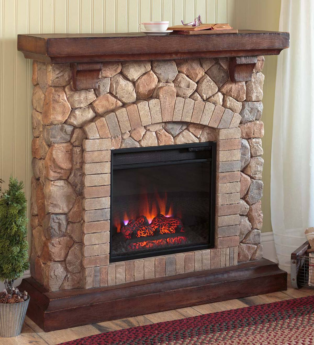 ClassicFlame Tequesta Stone Electric Quartz/Ventless Fireplace Heater - Old World Brown