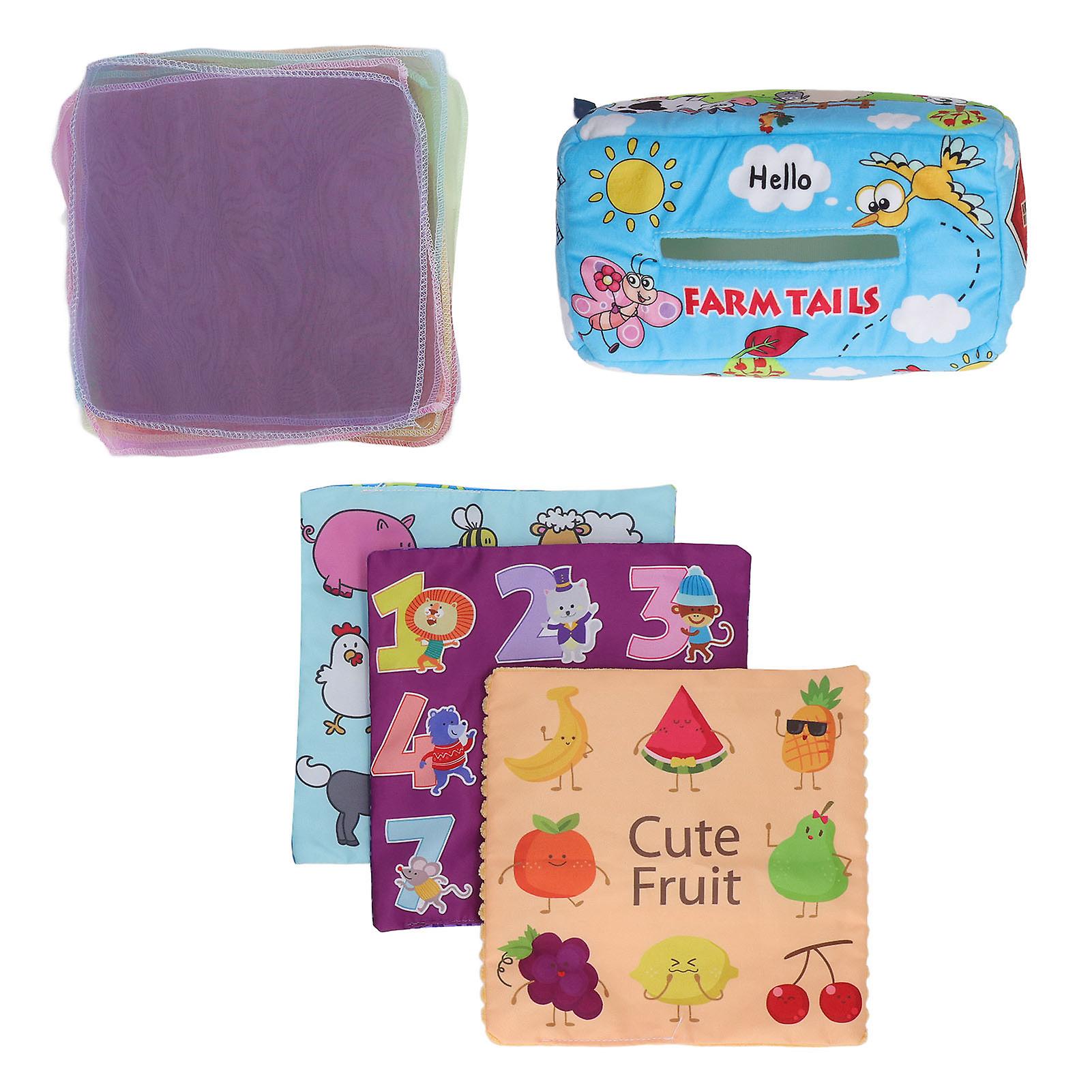 Tissue Box Toy Plush Educational High Contrast Baby Mock Tissue Box Farm Pattern
