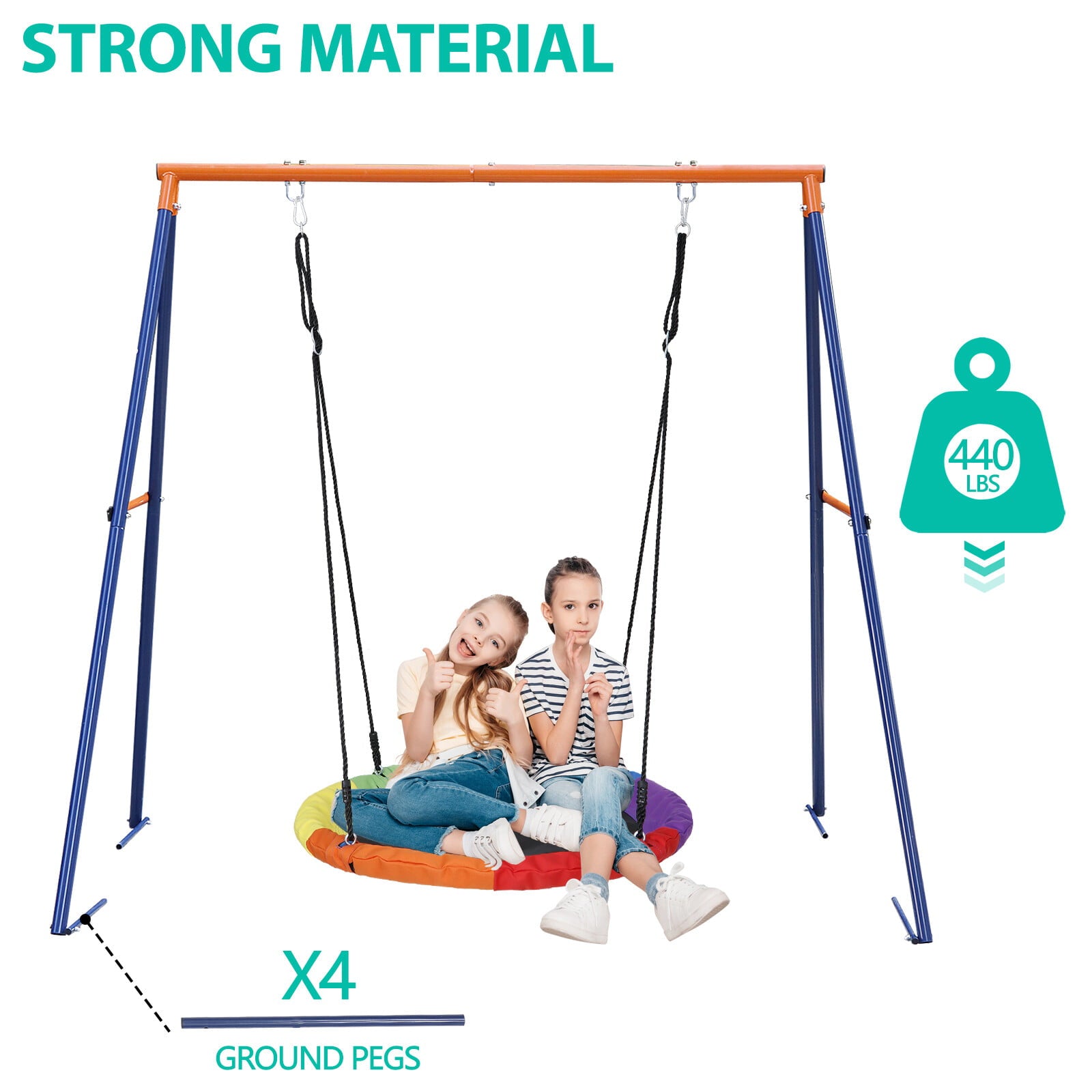 ZenSports Kids 440lbs Swing Frame Stand Set W/40'' Saucer Swing Tree Swing, Heavy-Duty Adjustable Outdoor Fun