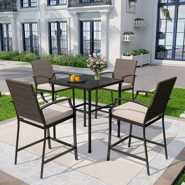 5pc Outdoor Bar Set With Cushions amp Square Metal Table With Umbrella Hole Captiva Designs