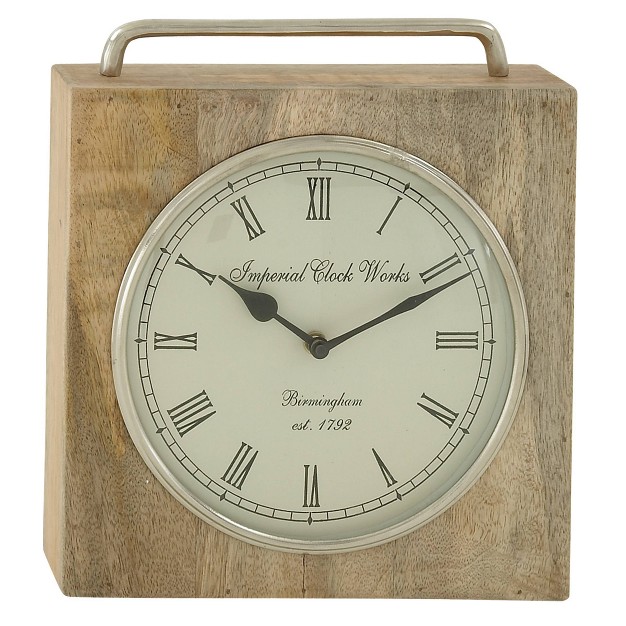 Mango Wood Clock With Silver Top Handle Brown Olivia amp May