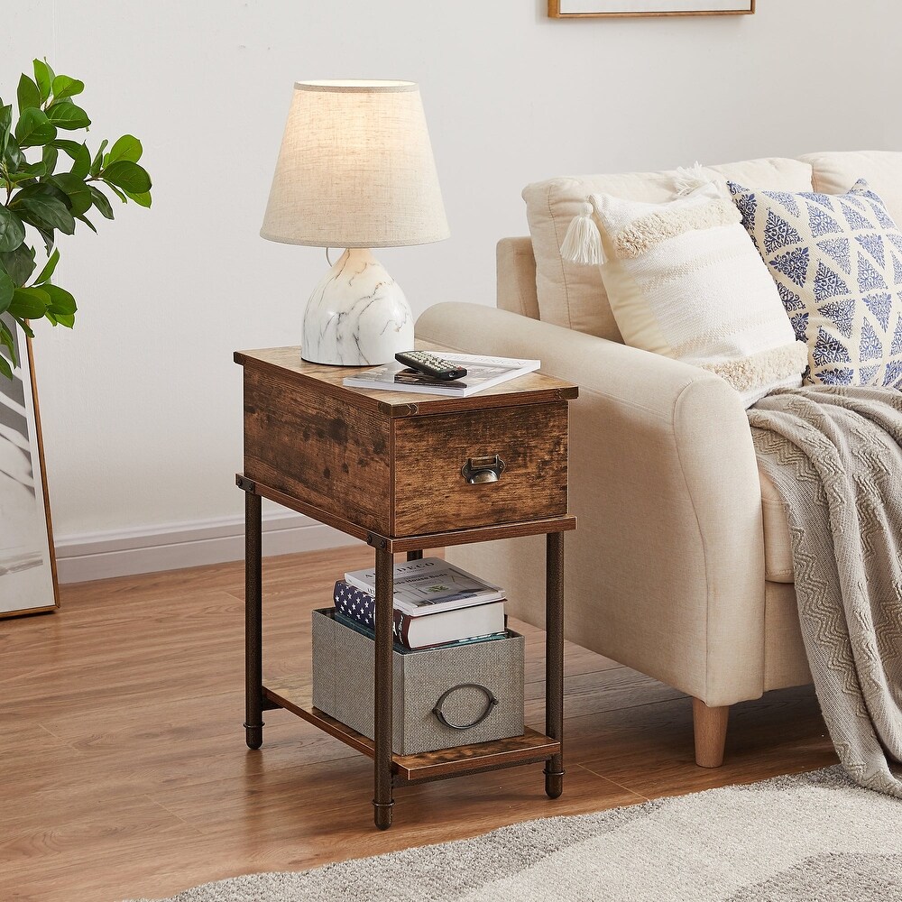 Modern Nightstands/Side Table with 1 Drawer and Open Shelf  Brown