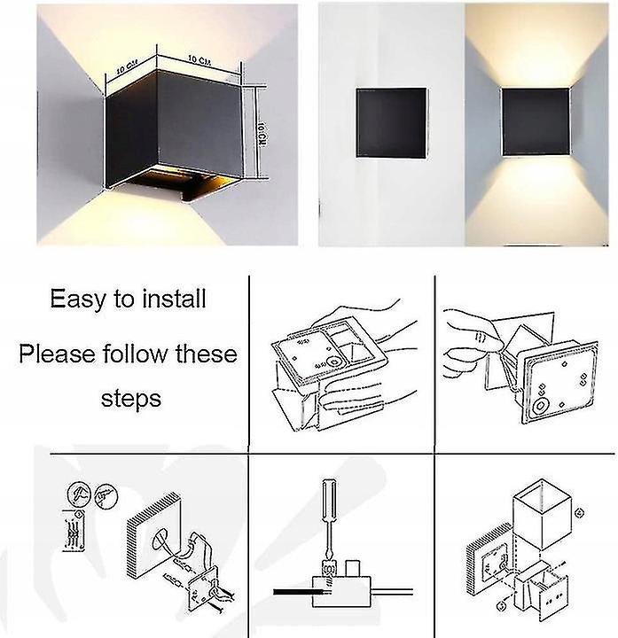 Square Led Wall Light Outdoor 6w Black Warm White