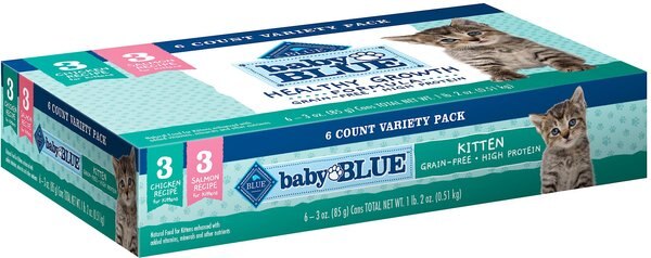 Blue Buffalo Baby Blue Healthy Growth Formula Grain-Free High Protein Variety Pack Kitten Wet Food， 3-oz can， case of 6